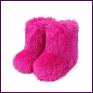 Faux Fur Platform Ankle Boots Winter Mid-Calf Booties Women's Shoes